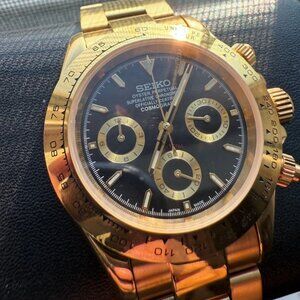 seiko mod custom gold daytona style Vk63 chronograph watch